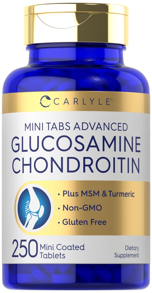 Carlyle Glucosamine Chondroitin MSM | 250 Mini Tablet | Turmeric | Non-GMO, Gluten Free