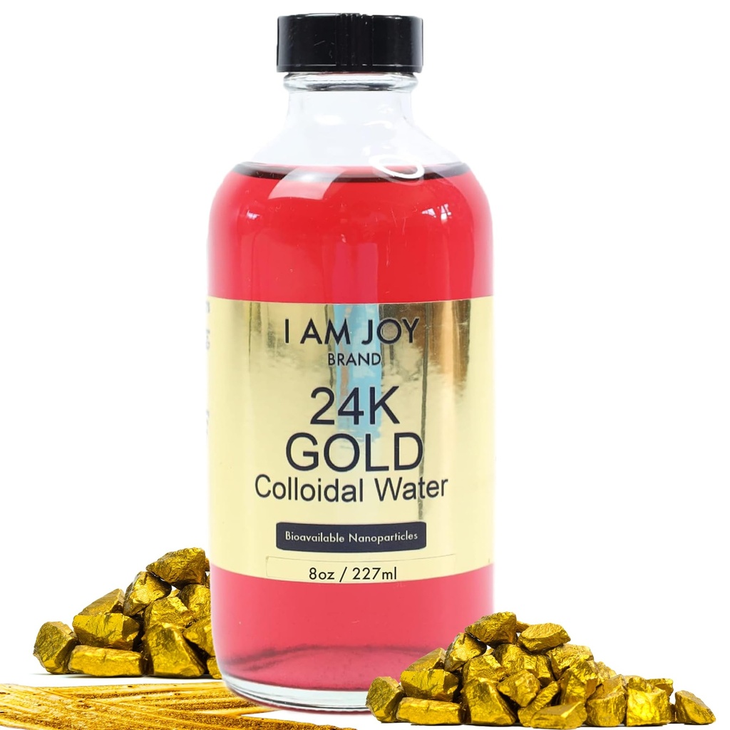 I Am Joy: Sıvı Colloidal Gold 24k 99.99% Pure 100ppm Ruby Red Water Based All Natural Electrol Large 8oz Glass Şişe Şişe