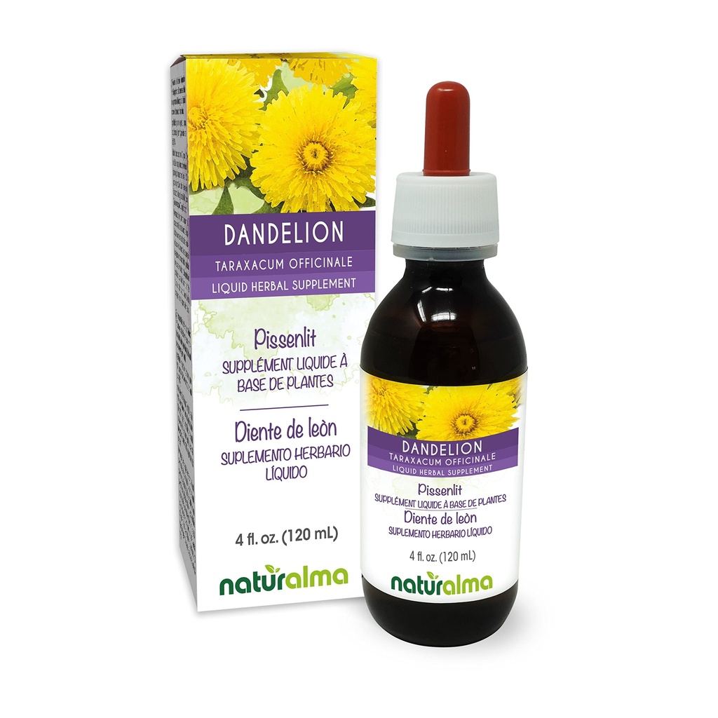 Naturalma Dandelion (Taraxacum officinale) Root and herb Alkol-Free Tincture - 4 fl oz Sıvı Ekstraksiyon - Herbal Supplement - Vegan