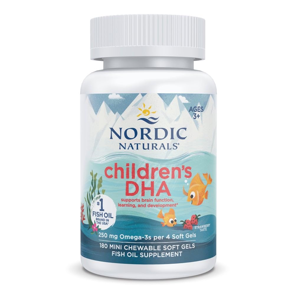 Nordic Naturals Children's DHA, Strawberry - 180 Çocuklar için Uygun Yumuşak Geller - EPA & DHA ile 250 mg Omega-3 - Beyin Gelişimi ve Fonksiyonu - Non-GMO - 45 Hizmet