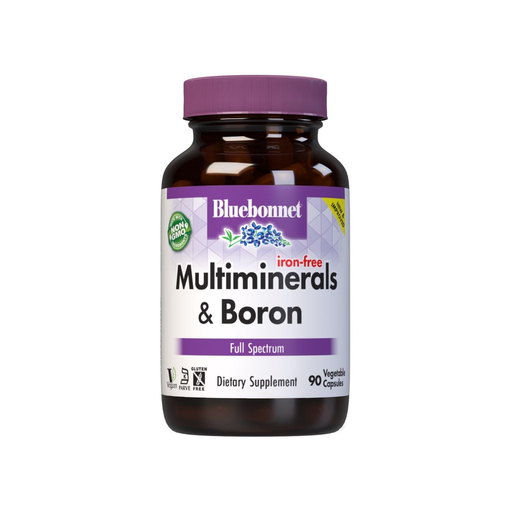 Bluebonnet Multi Mineral Plus Boron Vegetarian Capsules Demirsiz,Beyaz 90 Kont