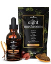 KIKI Green 8 Mushrooms Toz & Sıvı Ekstraksiyonu - Oda Tamam Kompleksi Focus & Energy - Lion's Mane, Chaga, Cordyceps, Türkiye Tail, Reishi, Shiitake, Maitake - 4 oz, 2 fl oz