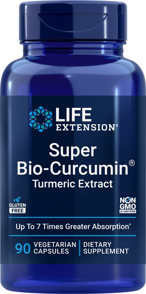 Life Extension Super Bio-Curcumin Turmeric Extract 400 mg, 90 Veg Caps - Vegetarian Capsules - Non-GMO - Highly Absorbable