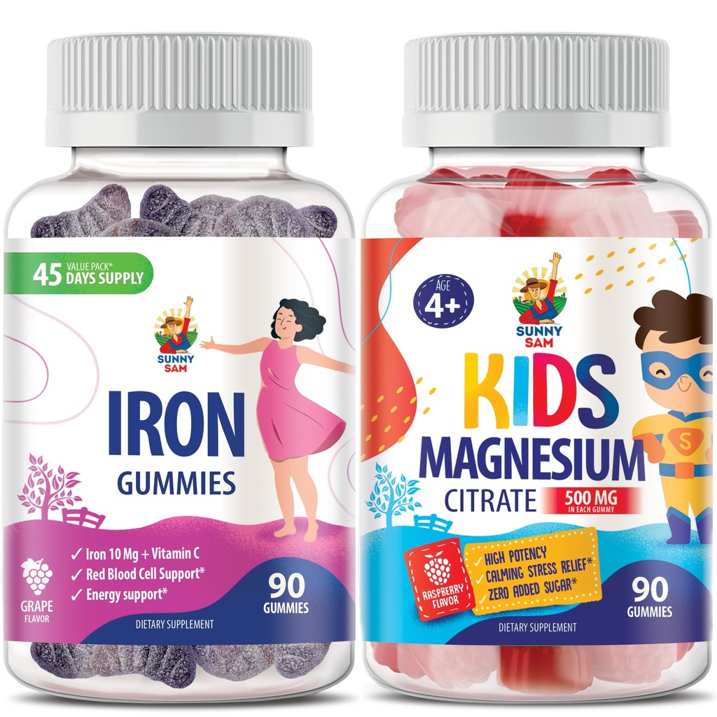 Çocuklar için Magnezyum Gummies 500 mg & Iron Gummies - Vitamin C C vitamini ile Demir Vitaminleri