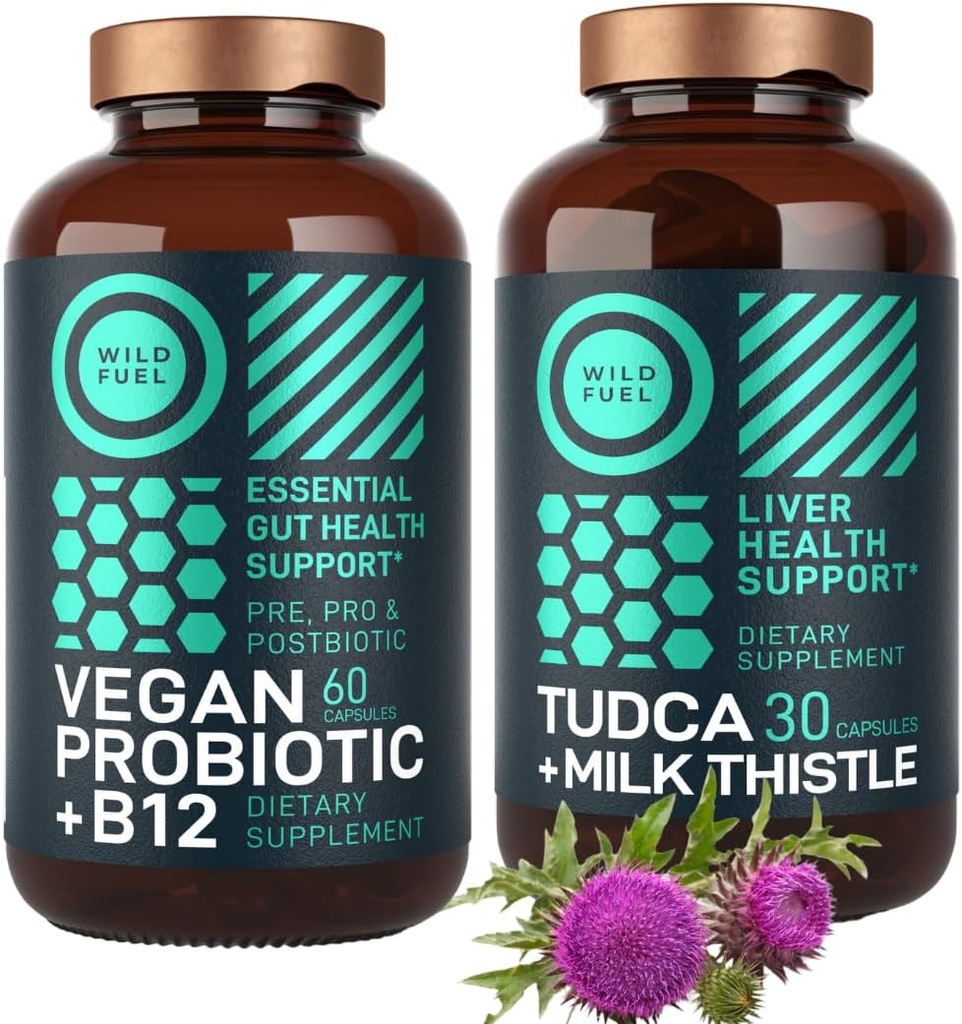 WILD FUEL TUDCA ile Süt Butle Supplement ve Vegan Probiyotik Plus B12 General Liver Cleanse ve Gut Health Sche