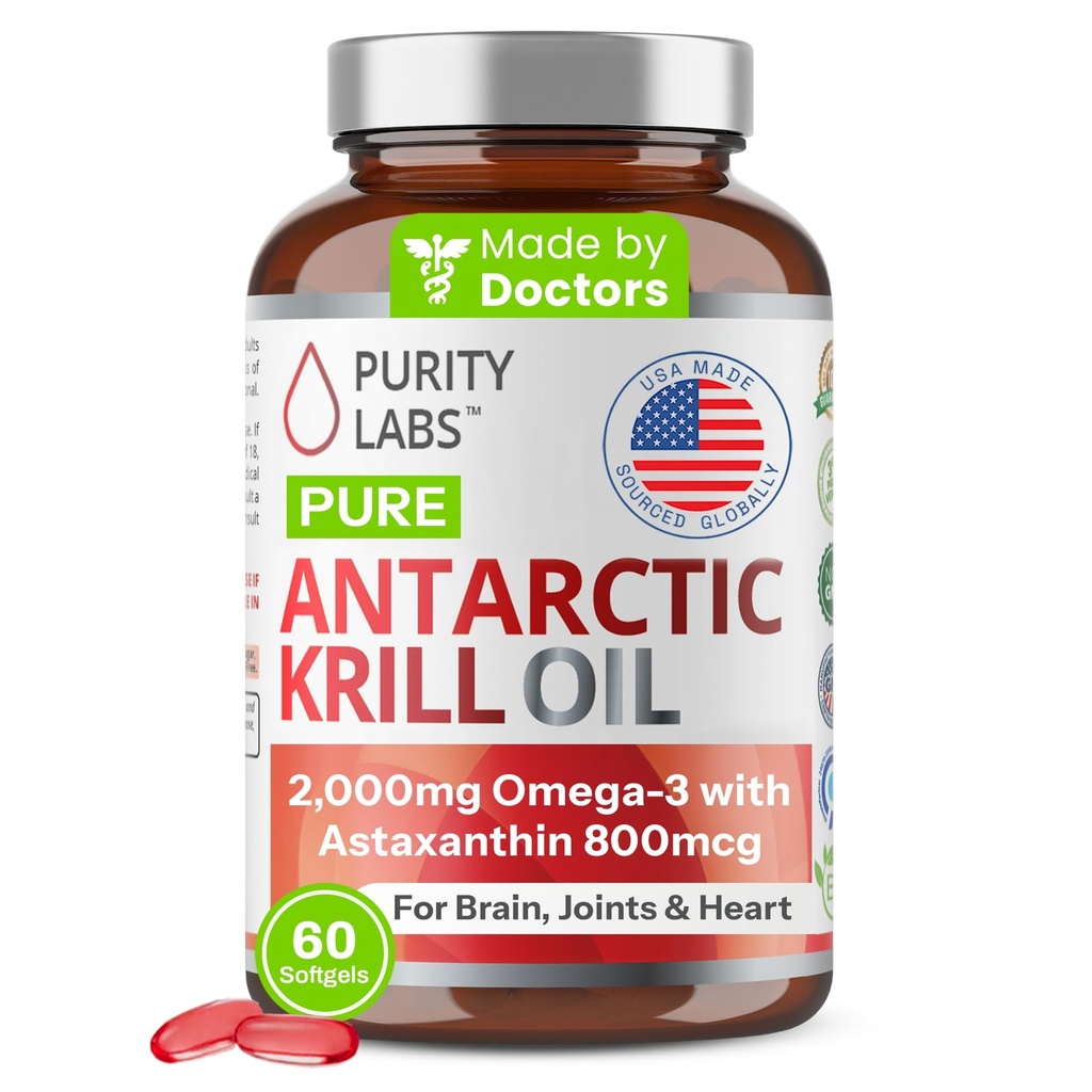 Frekans Laboratuvarları Antarktika Krill Oil 2000 mg Omega-3, Astaxanthin 800mcg Supplements to Support Memory- Rich in Omega 3, Fatty Acids, DHA, EPA & Phospholipids - 60 Softgels