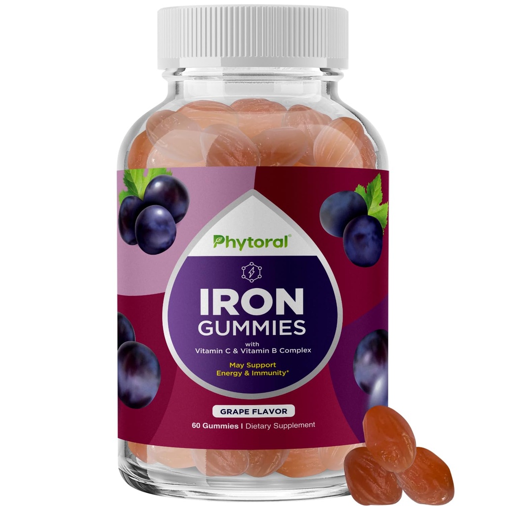 Yetişkinler için Doğal Multivitamin Demir Gummies - Demir ve Enerji Boost B Kompleks Vitaminleri - Gummy Supplement ve Zihinsel Clarity Focus Multivitamin
