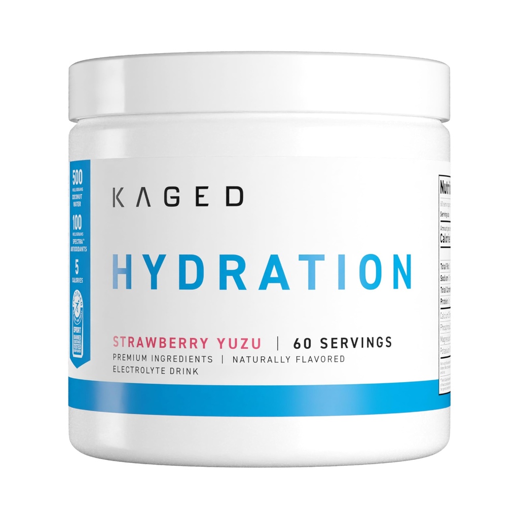 Kaged Hydration Electrolytes Toz | Strawberry Yuzu | Hydra-Charge Sports Drink Mix | Pre, Post, Intra Workout | Low Carb, Vegan, Gluten Free | Supplements for Men & Women | 60