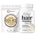 Mikro Malzemeler D3 10.000iu + K2 200 mcg Coconut Oil Yumuşakgels & Saç Vitaminleri Kompleks Kapsüller Paket 2 Paket | Essential Sunshine Vitaminler | 14-in-1 Gelişmiş Saç Büyüme Desteği