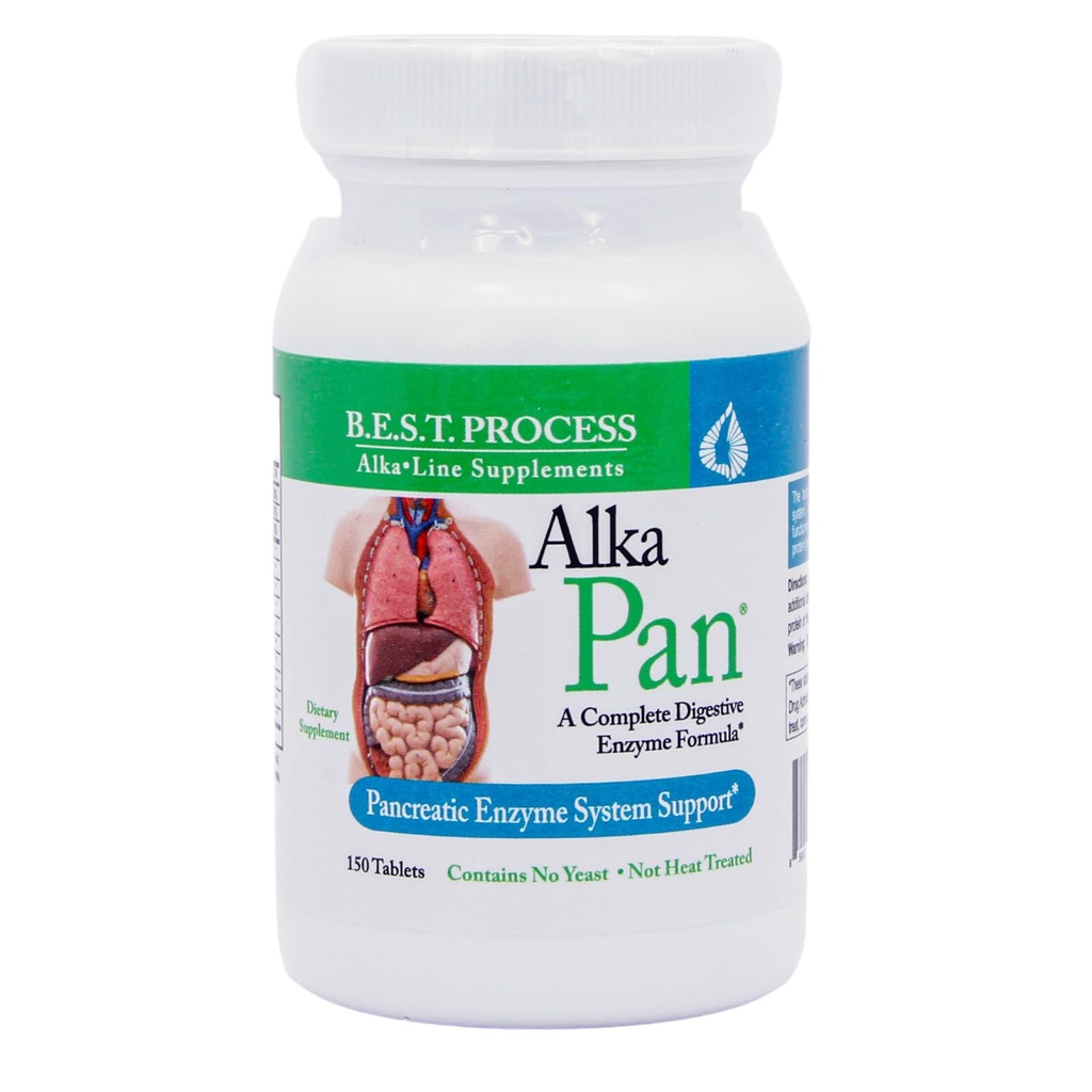 Alka•Pan Best Processrichne – Natural Digestive Supplement – Pancreatic Enzymes with Antioksi-Rich Superfoods & Digestive Herbs