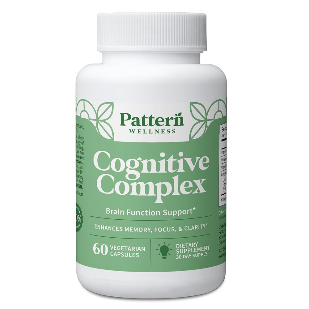 Pattern Wellness Cognitive Kompleksi Tamam - Memory, Focus, mental Clarity ve Brain Health - Lion's Mane, Bacopa, B Vitaminleri - 60 Vejetary Capsules
