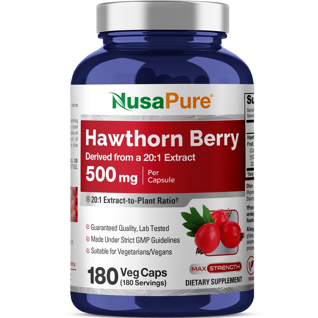 NusaPure Hawthorn Berry 20:1 Ekstraksiyon, 500 mg 10.000 mg 180 Veg Caps, Vejetaryenler için Uygun, Vegan, Non-GMO Diyetsel Supplement