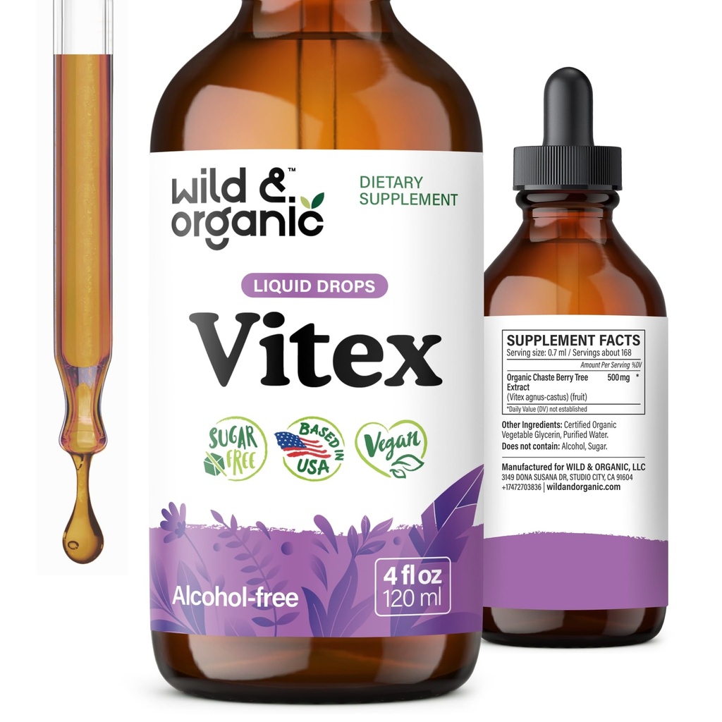 Wild & Organic Vitex Tincture - Vitex Chasteberry Supplement for Women - Sıvı Chaste Tree Berry İyi Mood için alıntı - Vegan, Sugar & Alkol Özgür Herb Drops - 4 fl oz