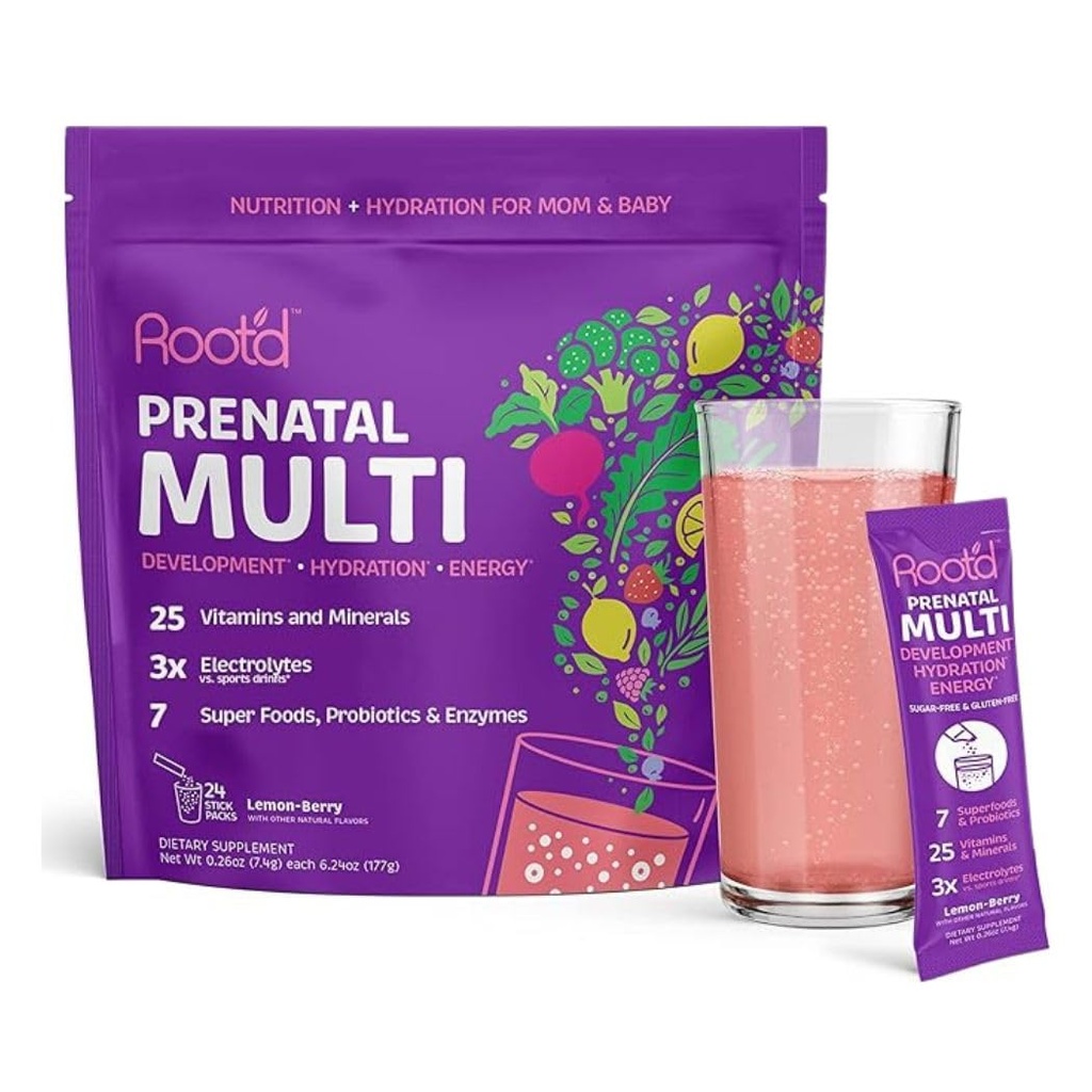 Root'd Prenatal Multivitamin Toz 3X Electrolytes - 25 Vitamins & Minerals, Folate, Iron, Vitamin D3, 7 Superfoods & Probiyotiks, Sugar-Free Vitamins & Hydration | 24 Vitamin