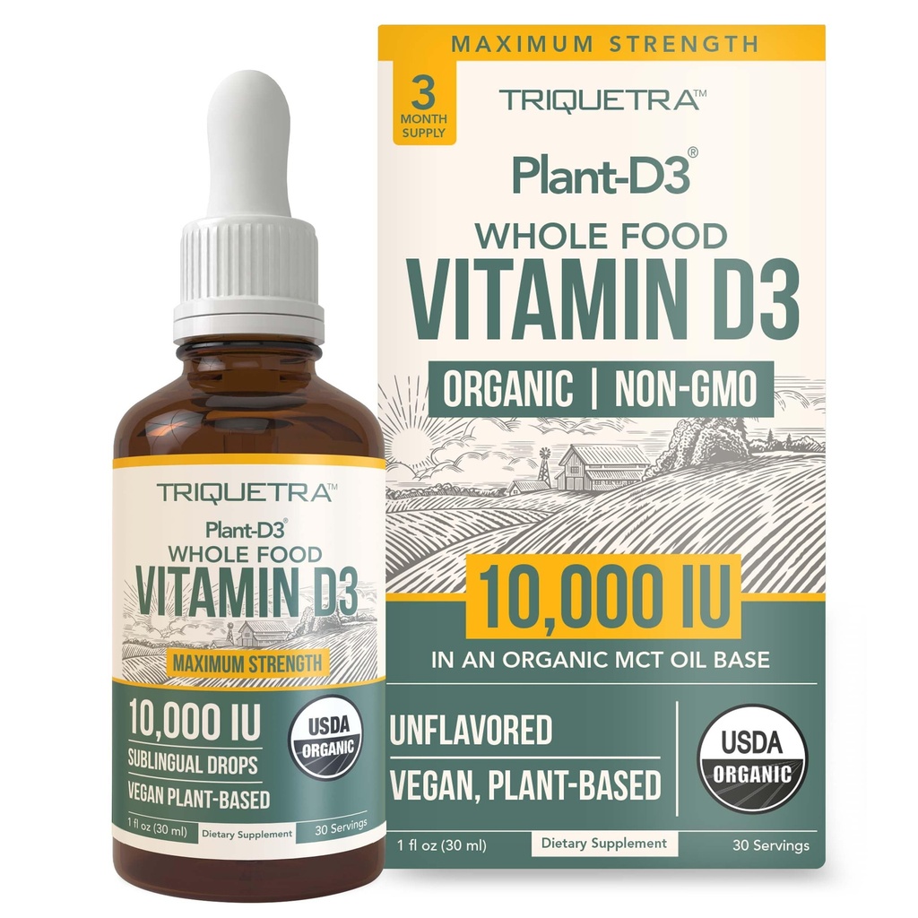 Organik D3 10.000 IU - Plant D3, Vegan, Max Strength Sublingual Liquid D3 Drops -% 200 Yüksek Apsiyon,% 100 Plant-Based Cholecalciferol Form & Vegan D3, Atıcı Dosing (30 hizmet)