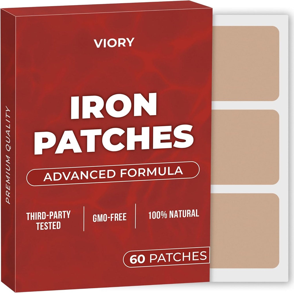 Iron Patches ( 60'ın paketi) - Kadınlar ve Erkekler için% 100 Doğal Patch - Biotin - Enerji, Focus & Body Support - Gelişmiş Formula