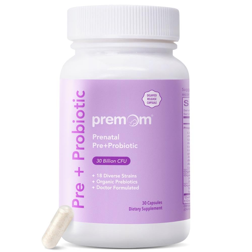 Premom Prenatal Pre & Probiyotiks for Women: 18 Diverse Organic Prebiyotiks Strains - Supports Digestive, 30 Milyar CFU, Gut & Immune Health for Mom and Baby - Daily Capsules