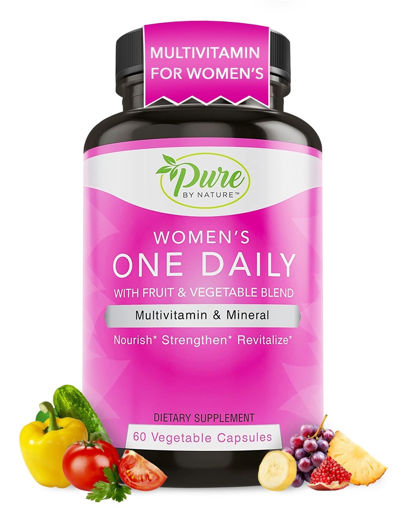 Pure By Nature One-Daily Multivitamin for Women, Immune Support Supplement with Non-GMO Materials, Vitamin & Minerals for Energy, 60 Veggie Capsules