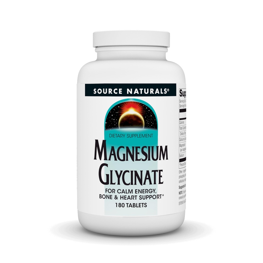 Source Naturals Magnezyum Glycinate, Chelated for high Abpole | for Calm Energy, Bone & Heart Support*, 200 mg per Service - 180 Tabletler