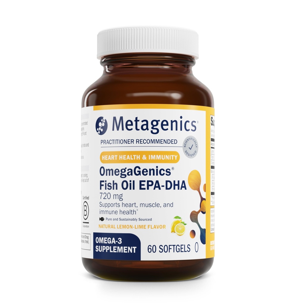 Metagenics OmegaGenics Fish Oil EPA-DHA 720 mg - Yüksek Potency Omega-3 Supplement* - Supports Heart, Joint, Brain & Immune Health* - Sustainable Sourced,eight-Tested Fish Oil - 60 Softgels