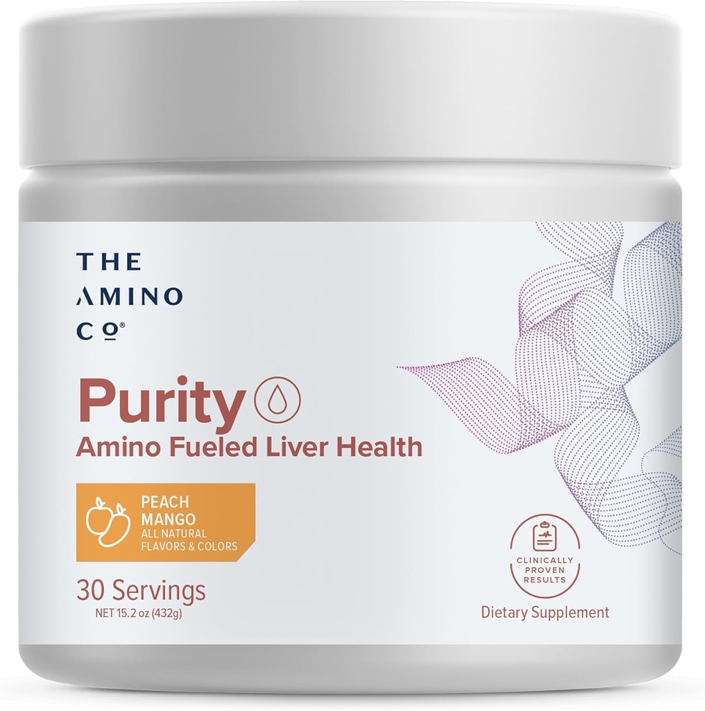 The Amino CO. Purity - Liver Support Supplement with Essential Amino Acids for Liver Detox Cleanse - Boost Liver Health for Optimal Liver Support- Peach Mango, 30 Servings