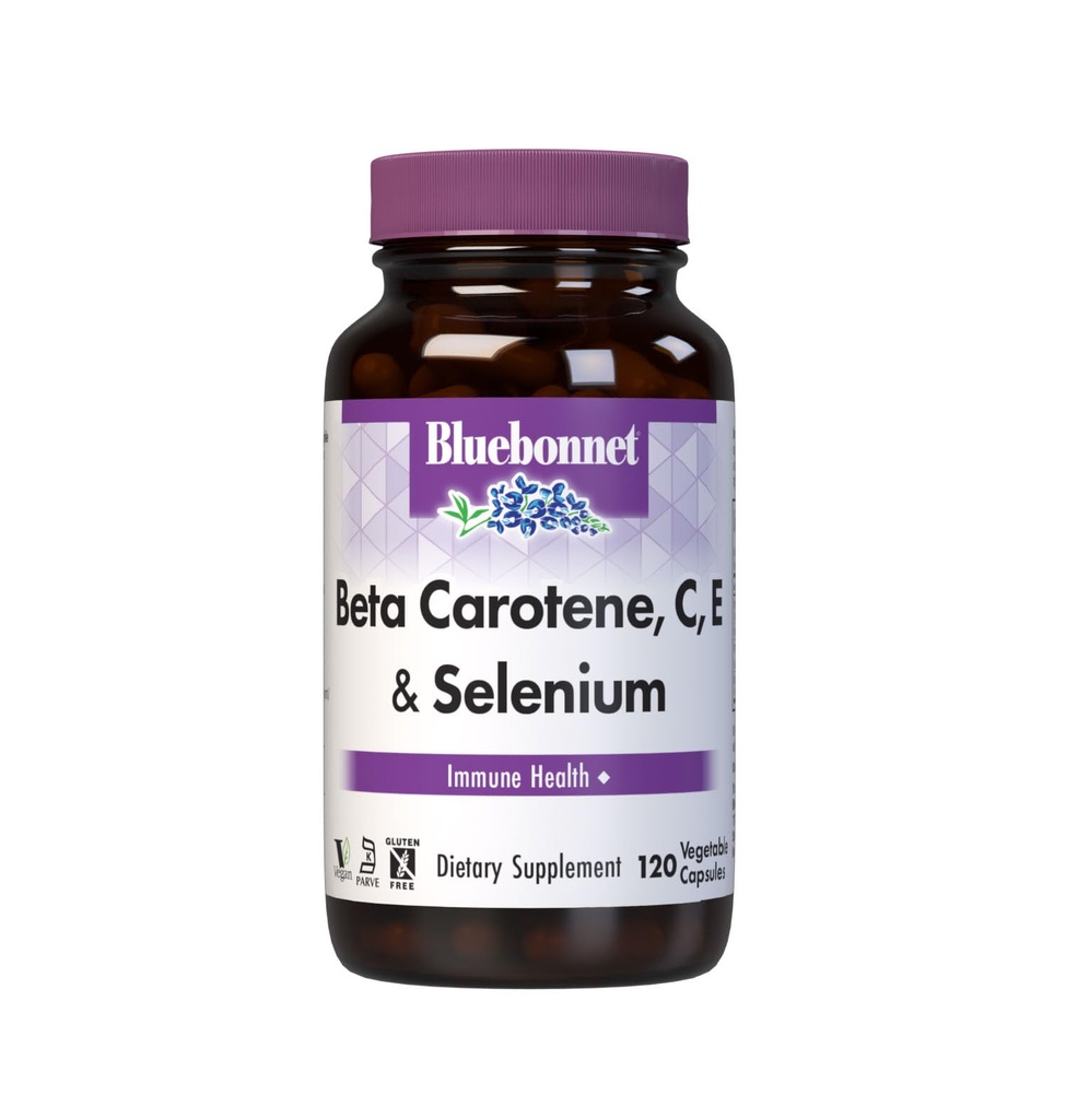BlueBonnet Beta Carotene C ve E Plus Selenium Vegetarian Capsules, 120 Kont, White