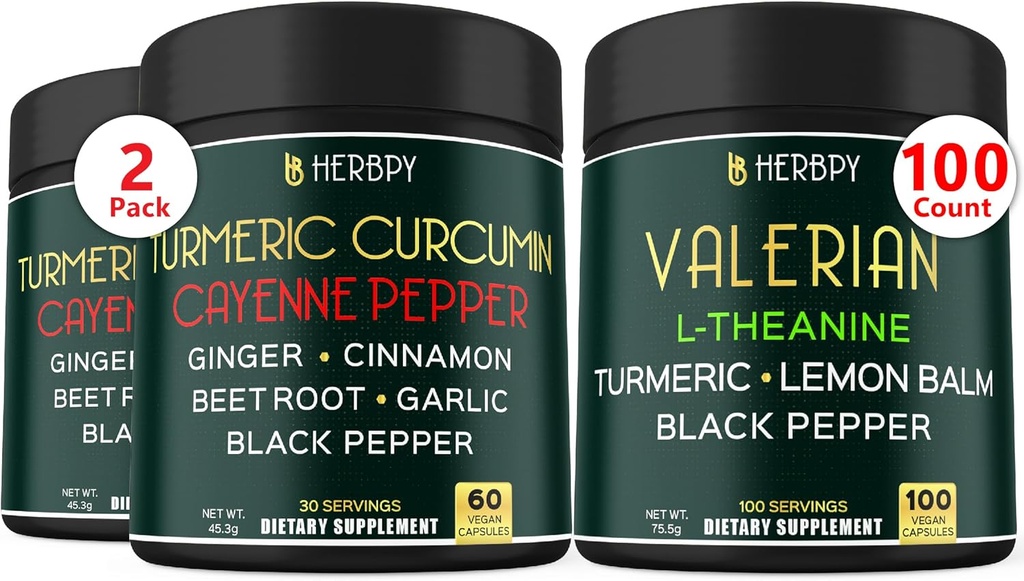 Sche 7in1 Turmeric Curcumin & 5in1 Valerian Root Supplement - Destek Digestion, Heart Health, Immune ve Relaxation
