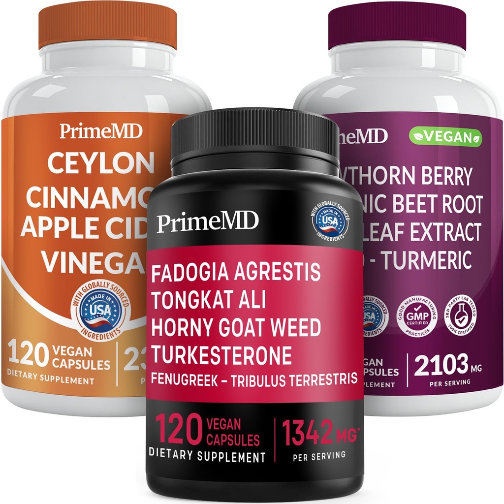 Ceylon Cinnamon (1pk), Fadogia Tongkat Ali (1pk), and Nitric Oxide (1pk) Supplement Bundle - Potent Vitamins for Heart, Energy, Male Well-Being, & Immune Support - Non-GMO, Vegan, Gluten-Free