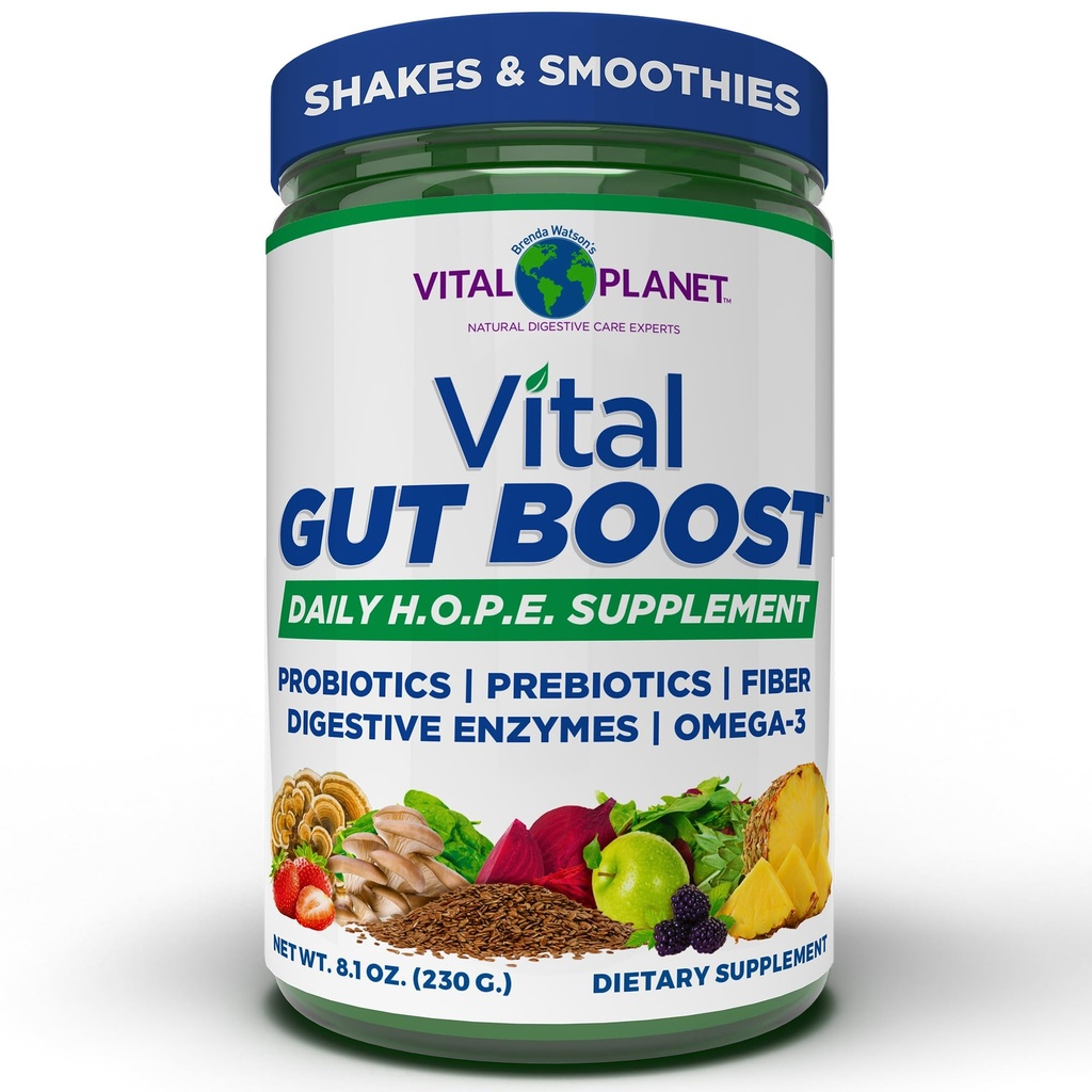Vital Planet - Vital Gut Boost Toz Brenda Watson, PBS Gut Fiber 35, Omega 3 Petrol, Probiyotikler ve Digestive Enzymes, 8.1oz, 230 Grams, 30 Hizmet