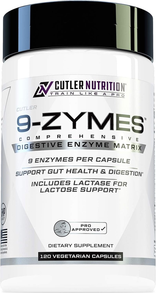 Cutler Beslenme 9-Zymes Digestive Enzyme Supplement: Contains Bromelain, Protease, Lipase, Lactase & More to Help Reduce Bloating, improve Abxia and Reduce Gas, 120 Services/Capsules