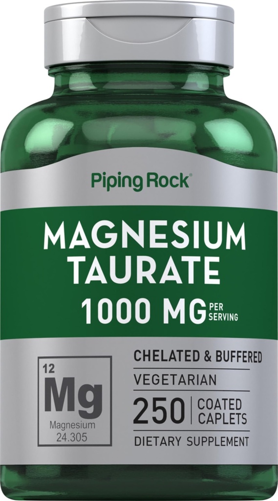Piping Rock Magnezyum Taurate | 1000 mg | 250 Caplets | Chelated ve Buffered | Vegetarian, Non-GMO, Gluten Free Supplement Supplement Supplement
