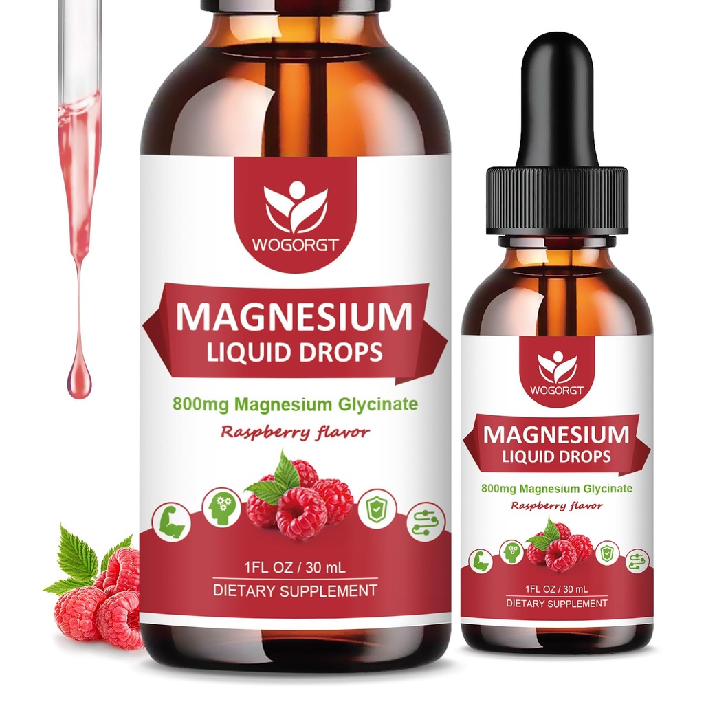 (2 Pack) Magnezyum Glycinate Liquid Drops with Citrate & Taurate - Yüksek Aborpsiyon 1000 mg Sıvı Magnezyum Kompleks with D3, GABA, L-theanine for Cognition, Muscle & Focus, Raspberry Flavor - 30mL