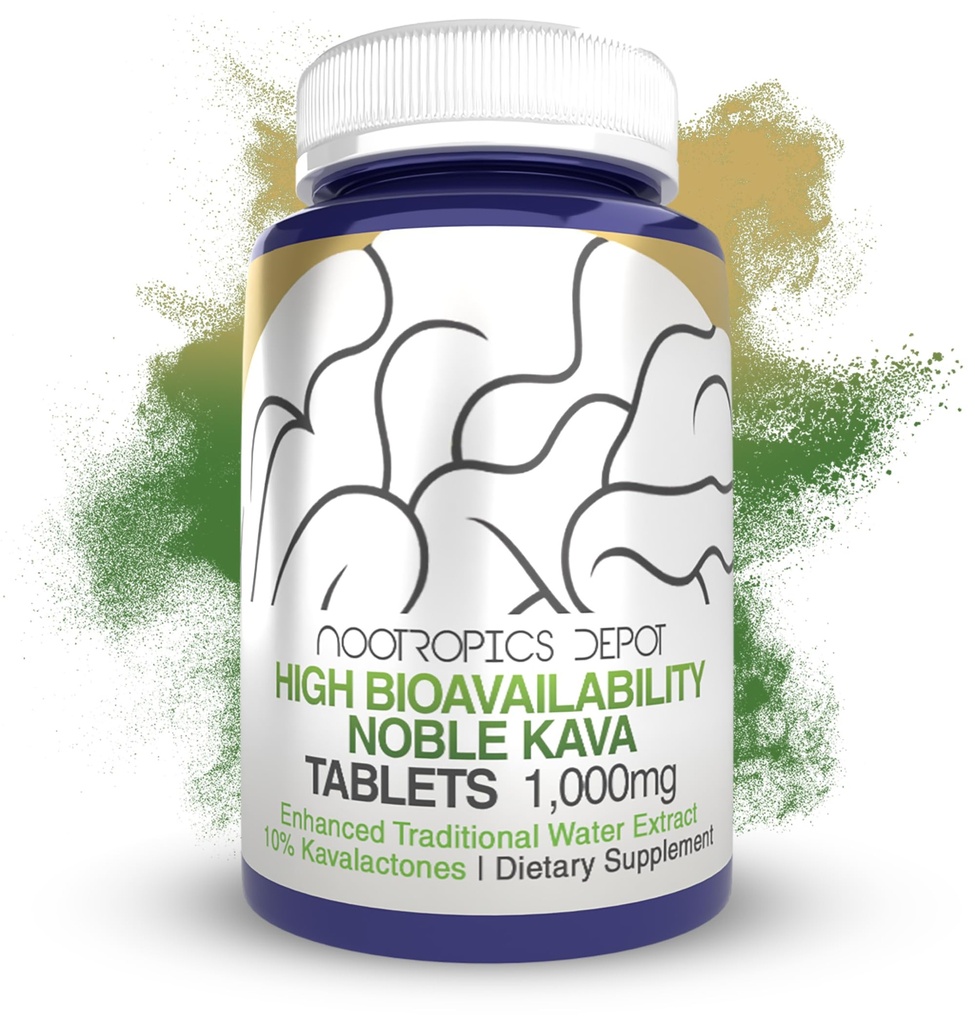 Nootropics Depot High Bioavailability Noble Kava Tabletleri | 1.000 mg | 30 Count | Asgar 10% Kavalactones | Genişletilmiş Geleneksel Su Türünü Geliştirdi