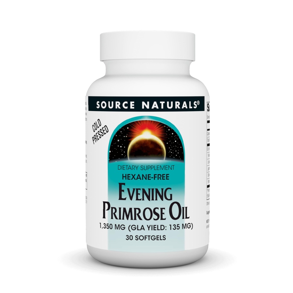 Source Naturals Evening Primrose Oil - Hexane-Free - 1350mg - GLA Yield: 135 mg - Cold-Pressed - 30 Softgels