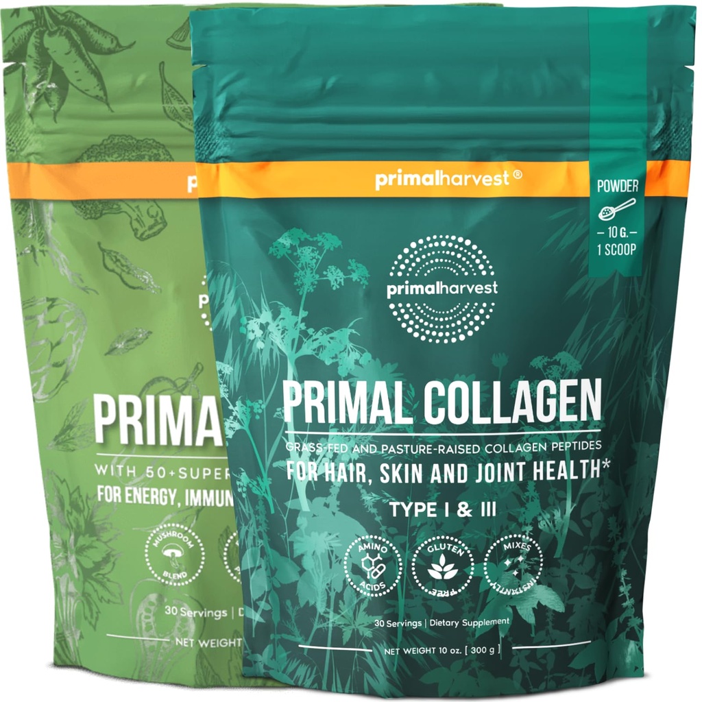 Primal Harvest Super Greens & Collagen Toz Supplements for Women and Men Superfood Greens Toz ve Collagen Nail Toz Saç, Skin ve Nails Sche