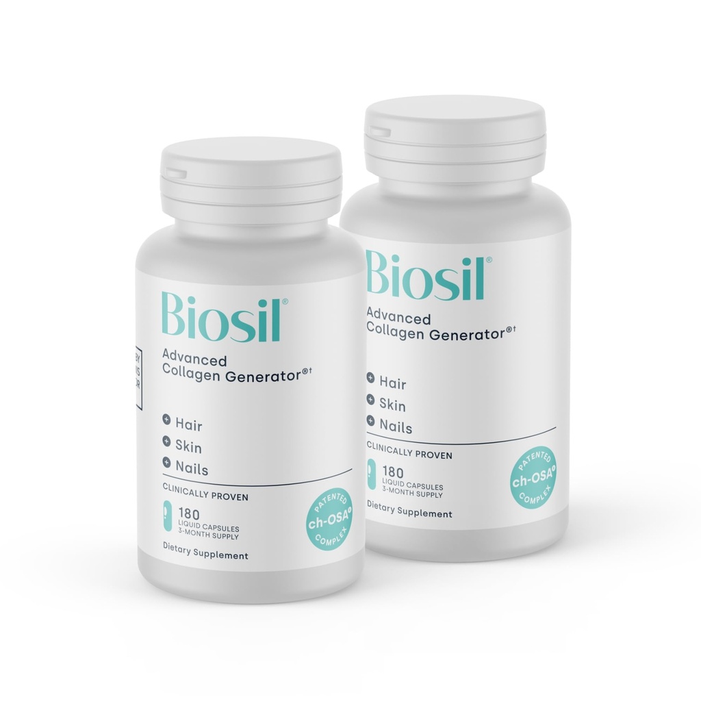 Biosil Collagen ATM Supplement - 180 Liquid Capsules, 2 Paket - Skin, Saç, Nails & Ortaklar için patentli ch-OSA Activator - Supports Natural Production - 180-Day Supply Capsules, Pack of 2 - Patented ch-OSA Activator for Skin, Hair, Nails & Commons - Supports Natural Production - 180-Day Supply Capsules