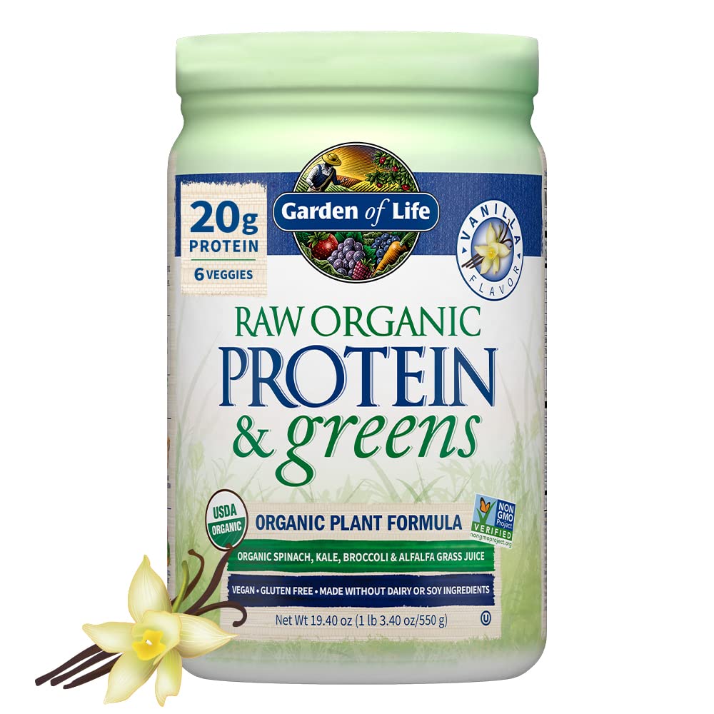 Life Raw Organic protein & Greens Vanilla - Kadınlar ve Erkekler için Vegan Protein Tozu, Plant ve Pea Proteinler, Yeşiller ve Probiyotikler, Gluten Free Low Carb Shake Süt 20 Hizmetsiz Yaptı