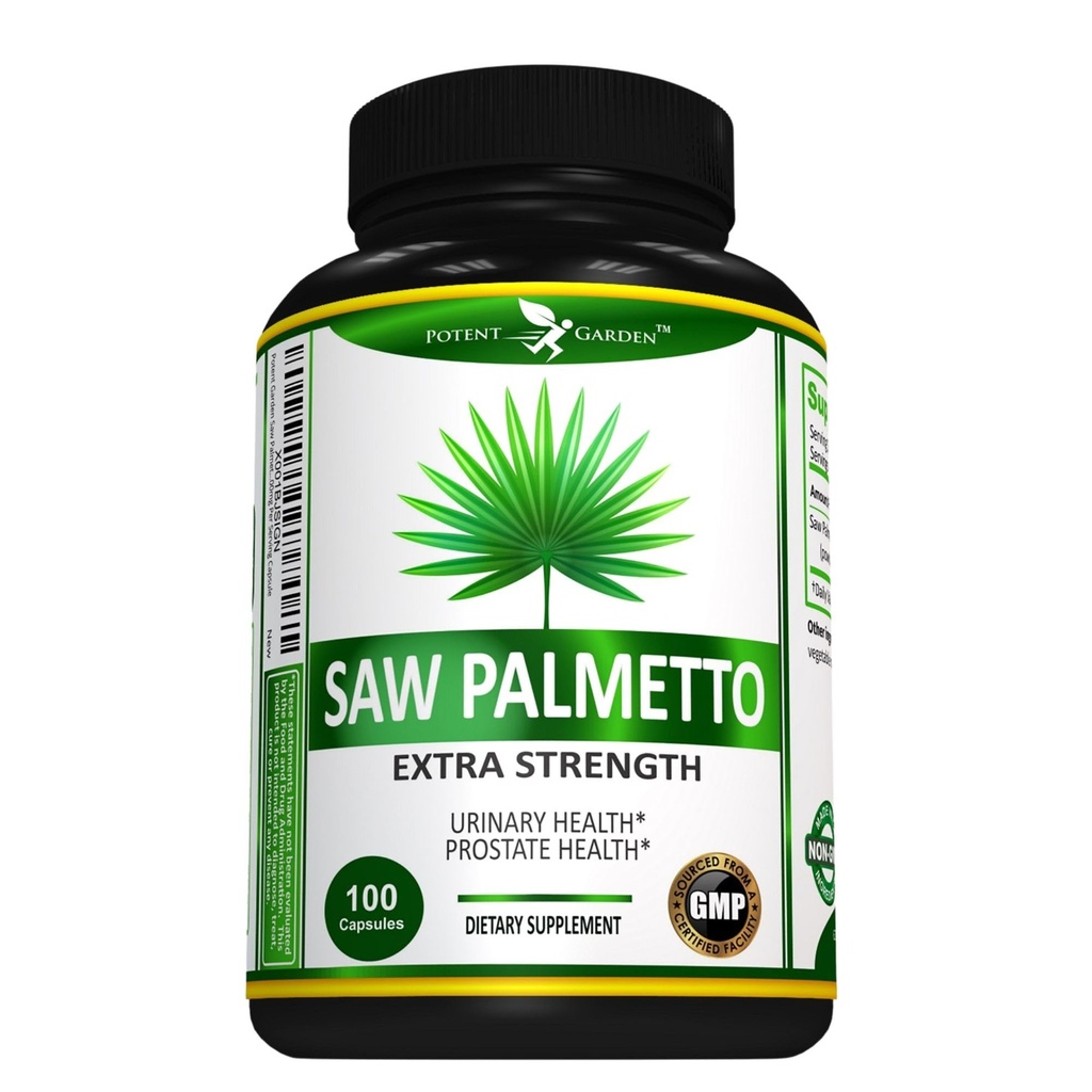 Potent Garden Saw Palmetto 500 mg - Prostate Supplements for Men - Supports Health Urination Frekans & Flow - Non GMO, 100 Saw Palmetto Capsules