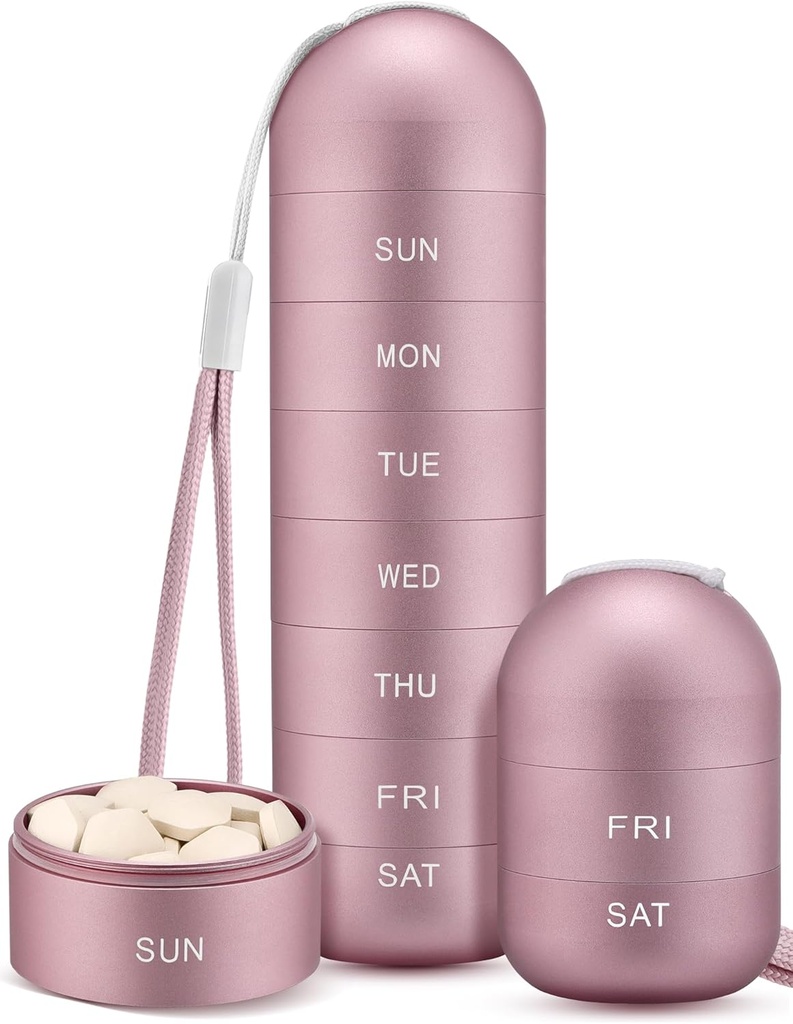 Zannaki Metal Moisture Kanıt Haftalık Pill Organizer, Stackable Alüminyum Alloy BPA Free Travel Hiking 7 Günlük Pill Box Vaka Suları ve Piller, Vitaminler, Fish Oil, Supplements