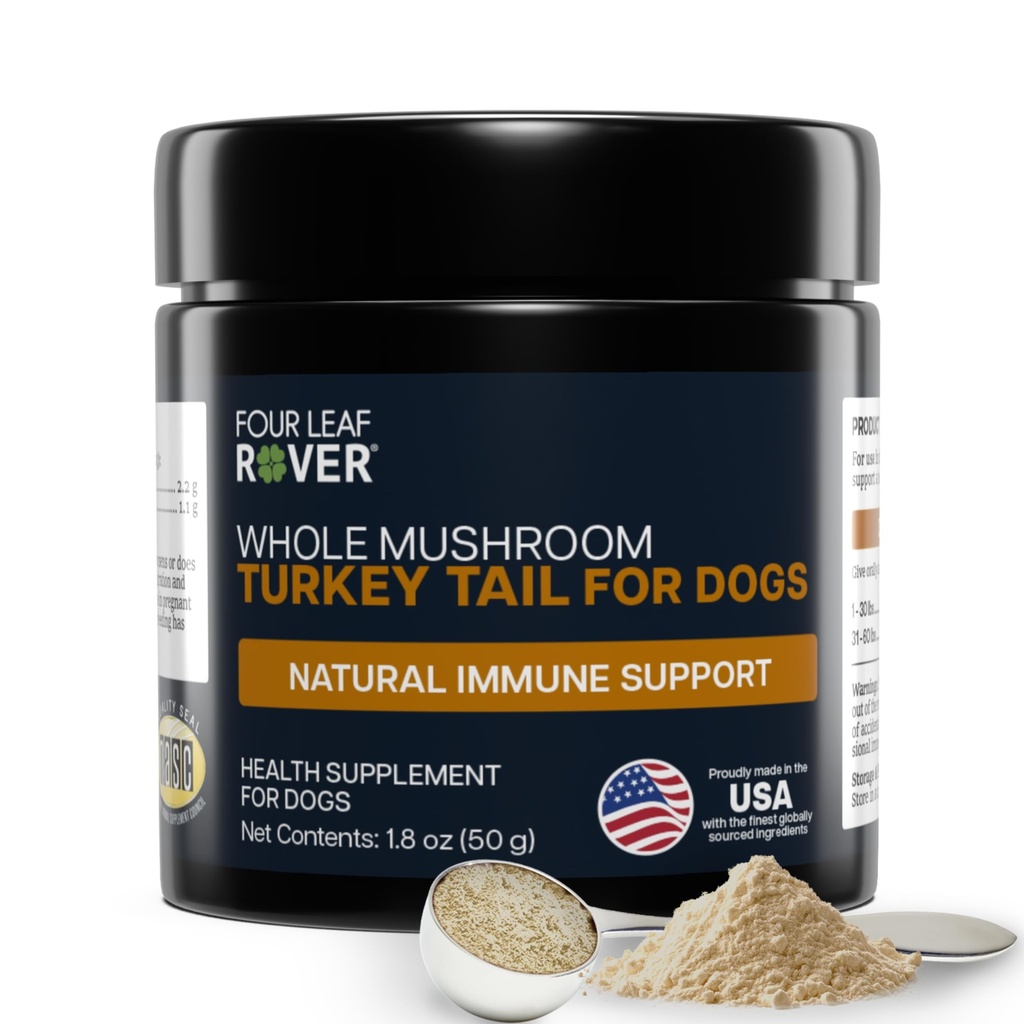 Türkiye Köpekler için Tail Mushroom - Tüm, Organik Mushroom Ekstraksiyon - 50 Beta-Glucan - Üçüncü Parti Test Edildi, ABD'de Yapıldı - Nojs No Fillers - 60 Gün Büyük Köpek Supply