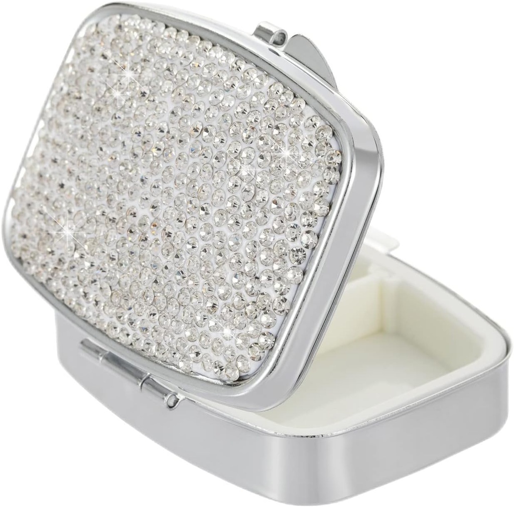 Pocket Eczanesi Bling 2 Karşılaştırmalı Tıp Organizecı Küçük Sevimli Pill Konteyner Seyahat Pill Box Case For Purse Square Vitamini (Silver)