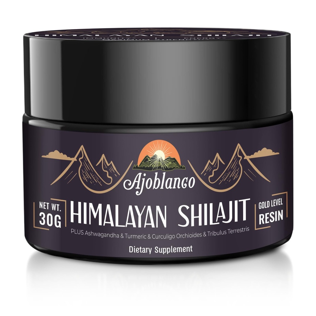 Ajoblanco 600 mg Doğal Himalaya Organik Shilajit Giyim - Himalaya Altın Shilajit Giyim Enerji, Güçlü ve Immunity, 1 Paket