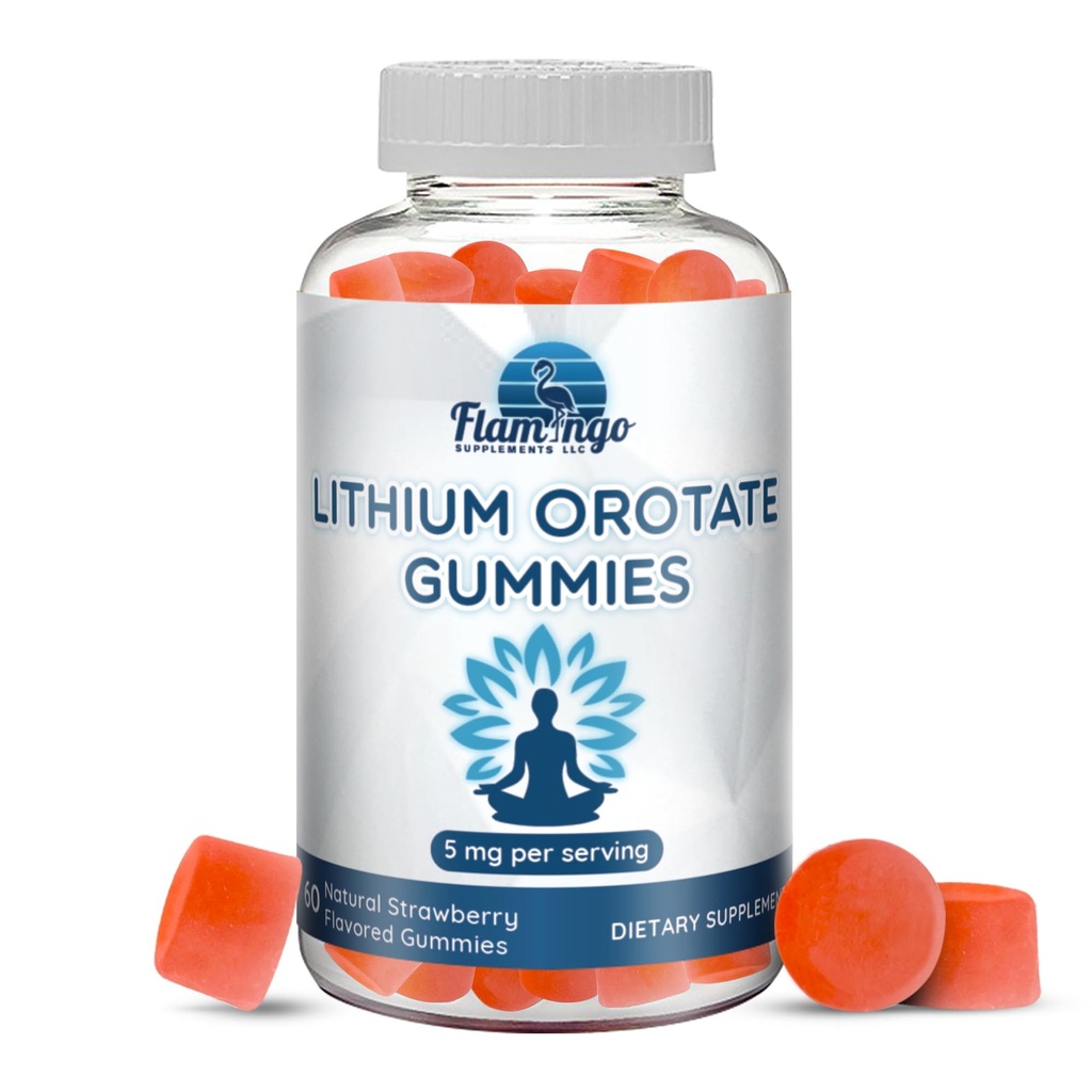 Lityum Orotate Gummies 5 mg per Service - Üçüncü Parti Test Edildi, Plant Based. Lityum Drops veya Pills için Alternatif. Mood Support- Strawberry Flavored Lityum Supplements- 60 Count