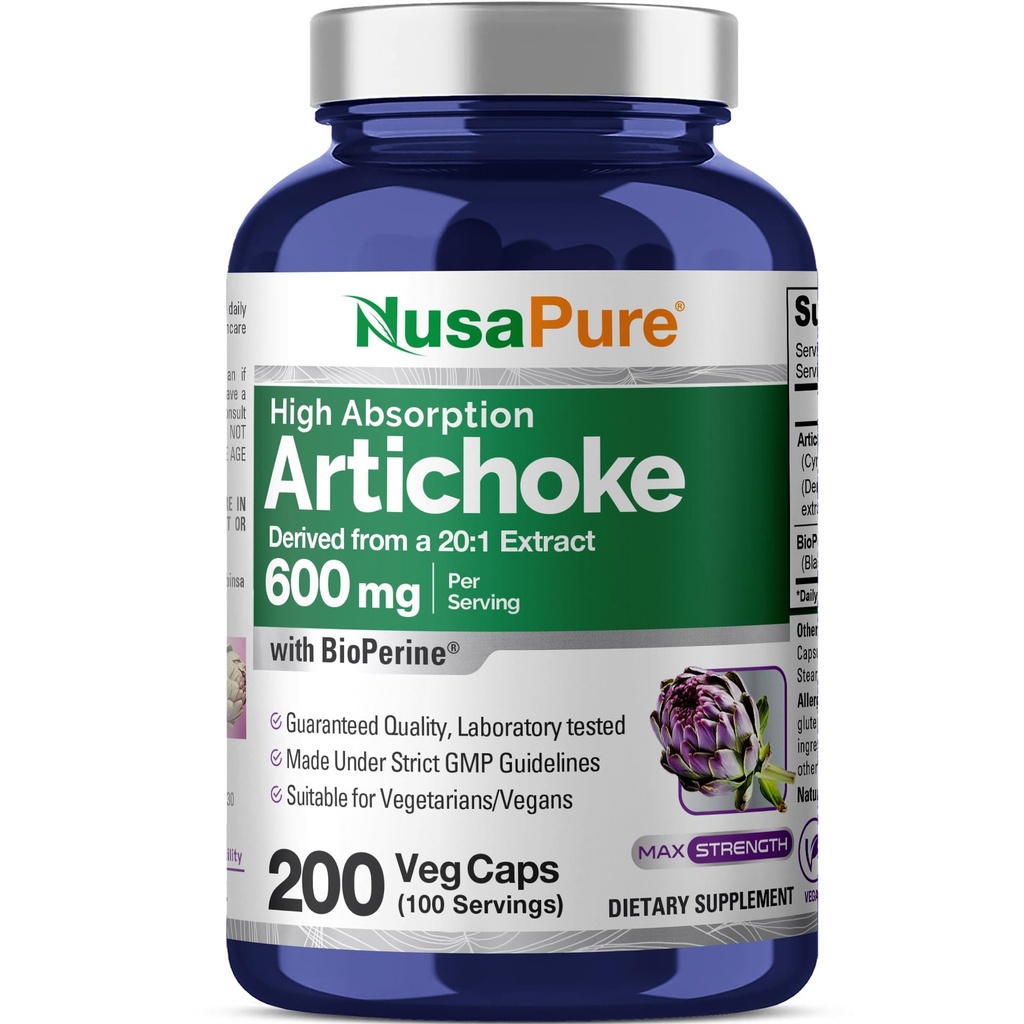 NusaPure Artichoke 20:1 Ekstraksiyon, 600 mg 120 000 mg 200 Veggie caps (Non-GMO, Gluten Free)