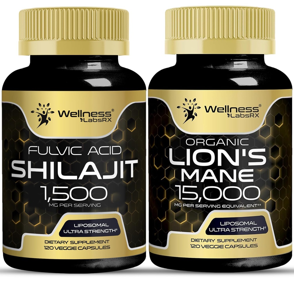 WELLNESS LABSRX Lions Mane Supplement Capsules with Shilajit Himalaya Capsules | Log