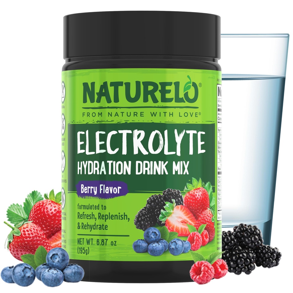 NATLO Electrolyte Toz, Hydration ve Mineral İçilir Mix, Sugar Free & Non-GMO Berry Flavor 50 Hizmetler