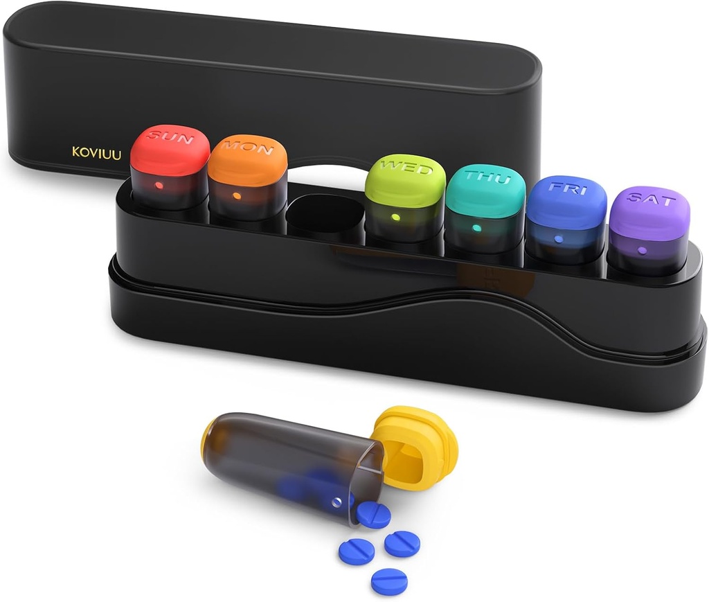 Haftalık Pill Organizer 1 Zaman Bir Gün, Detachable Pill Box 7 Gün, Seyahat Pill Case, Once Daily Drug columns, Week Pilllen Container for Vitamin, Medicine, Supplement, Pillbox, Black