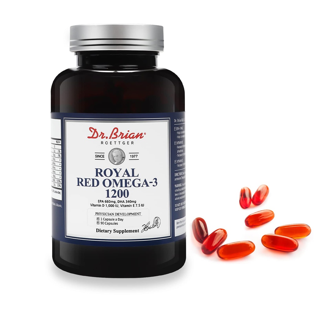Dr. Brian Royal Red Omega 3 1200, Fish Oil Supplement with EPA and DHA Omega3 Fish Oil Contain Vitamin D,E Omega-3 Fiziksel Sağlık için Destek - 90 Soft Gels
