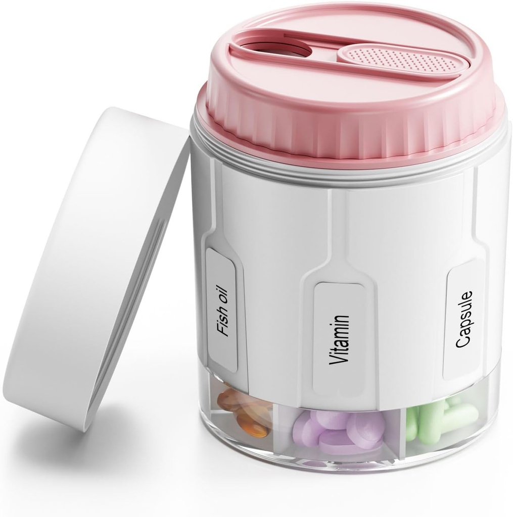 Daviky Pill Şişe Organizer, Supplement Organizer 7 Büyük Karşılaştırmalar, Seyahat Pill Akrilik Round Pill Box with Two Lids (Pinkk