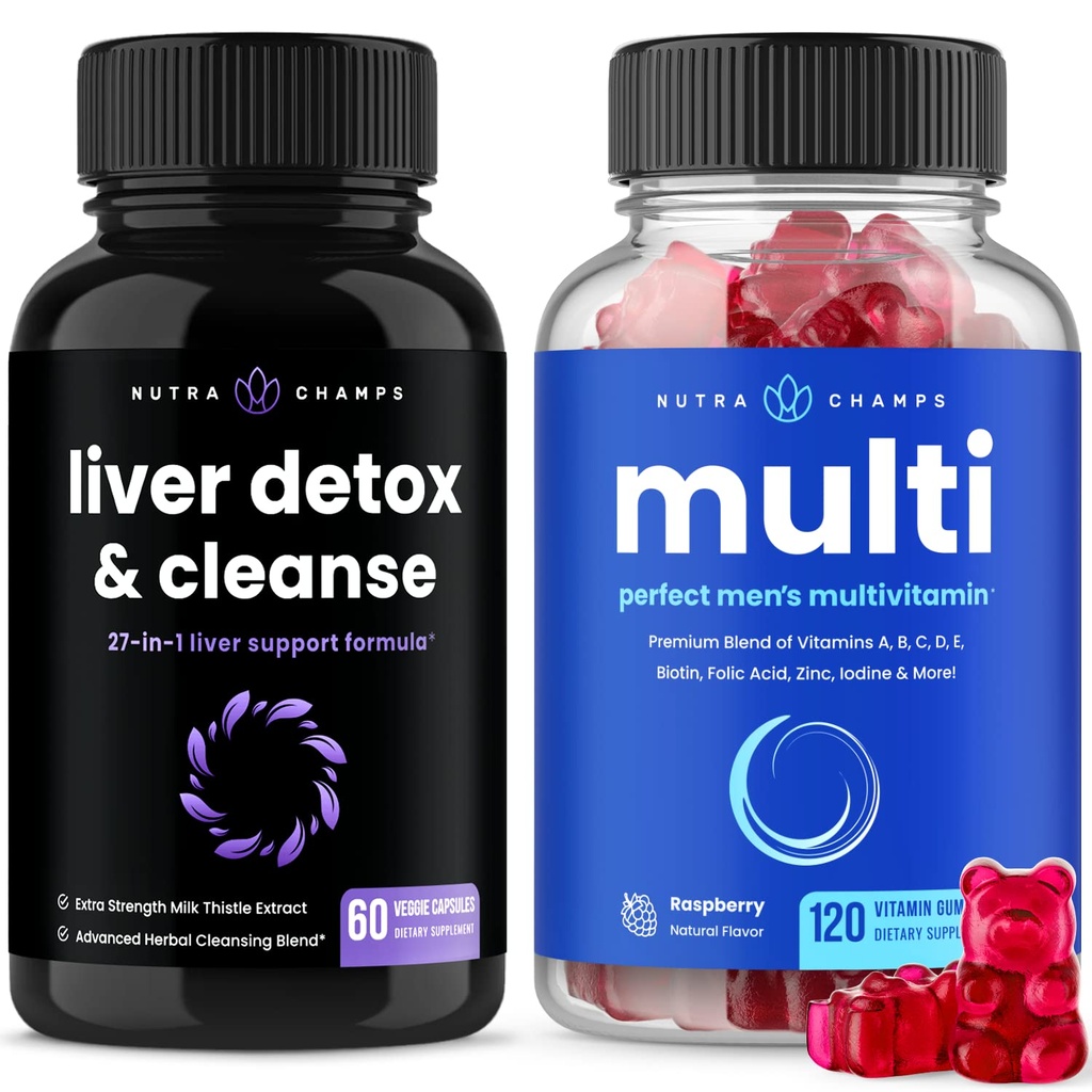 NutraChamps Liver Cleanse Detox Capsules ve (2-Pack) Erkekler Multivitamin Gummies Schemps